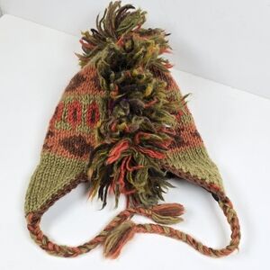 Lakhay's Hand Knit Multicolor Wool Fleece Mohawk Hat Hippie